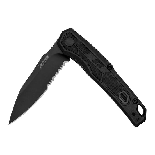 Kershaw Appa Pocket Knife, All-Black, 2.75 Inch Steel Partially Serrated Reverse Tanto Blade, EDC with Assisted Opening, Reversible Pocketclip, Everyday Carry Pocket Knife for Men and Women