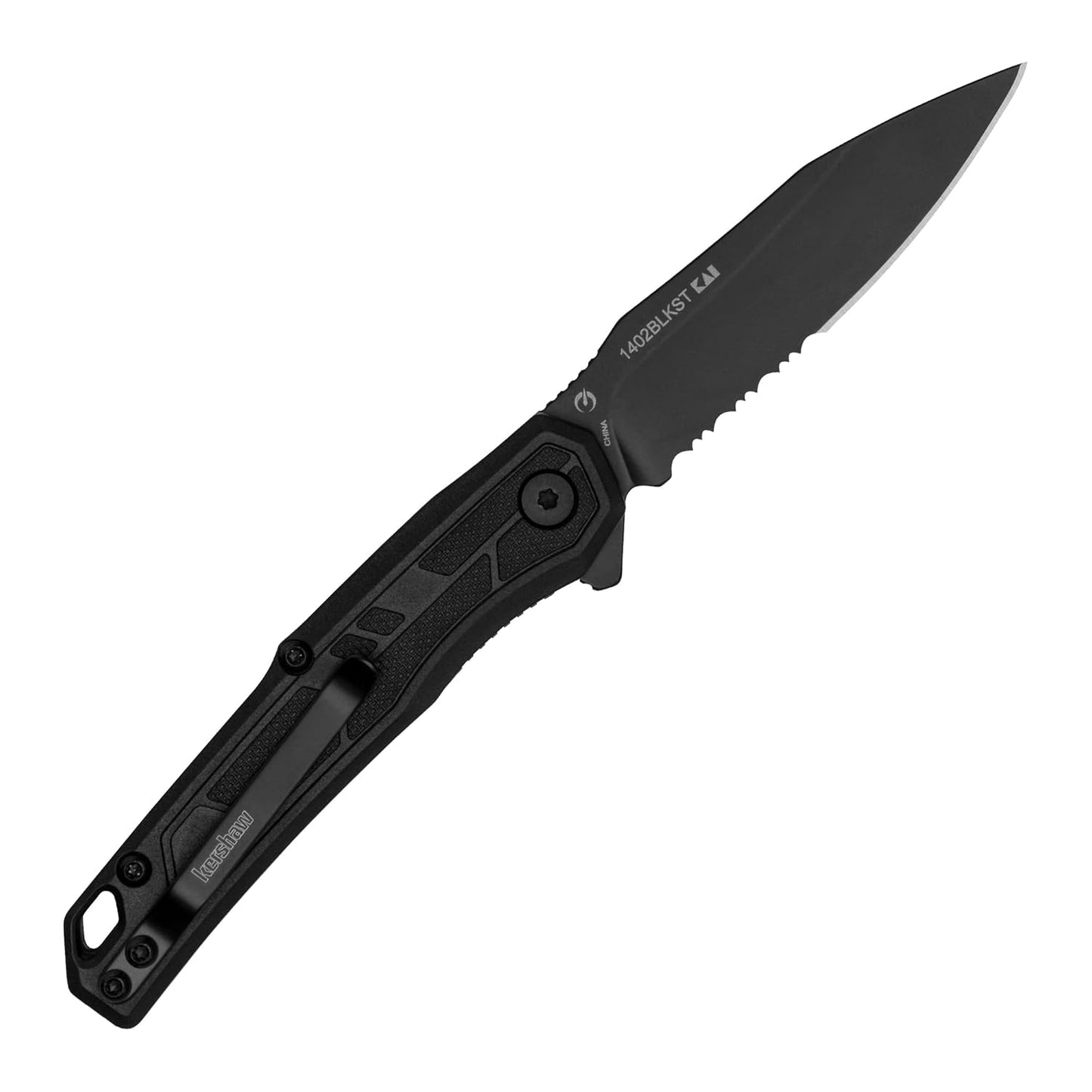 Kershaw Appa Pocket Knife, All-Black, 2.75 Inch Steel Partially Serrated Reverse Tanto Blade, EDC with Assisted Opening, Reversible Pocketclip, Everyday Carry Pocket Knife for Men and Women