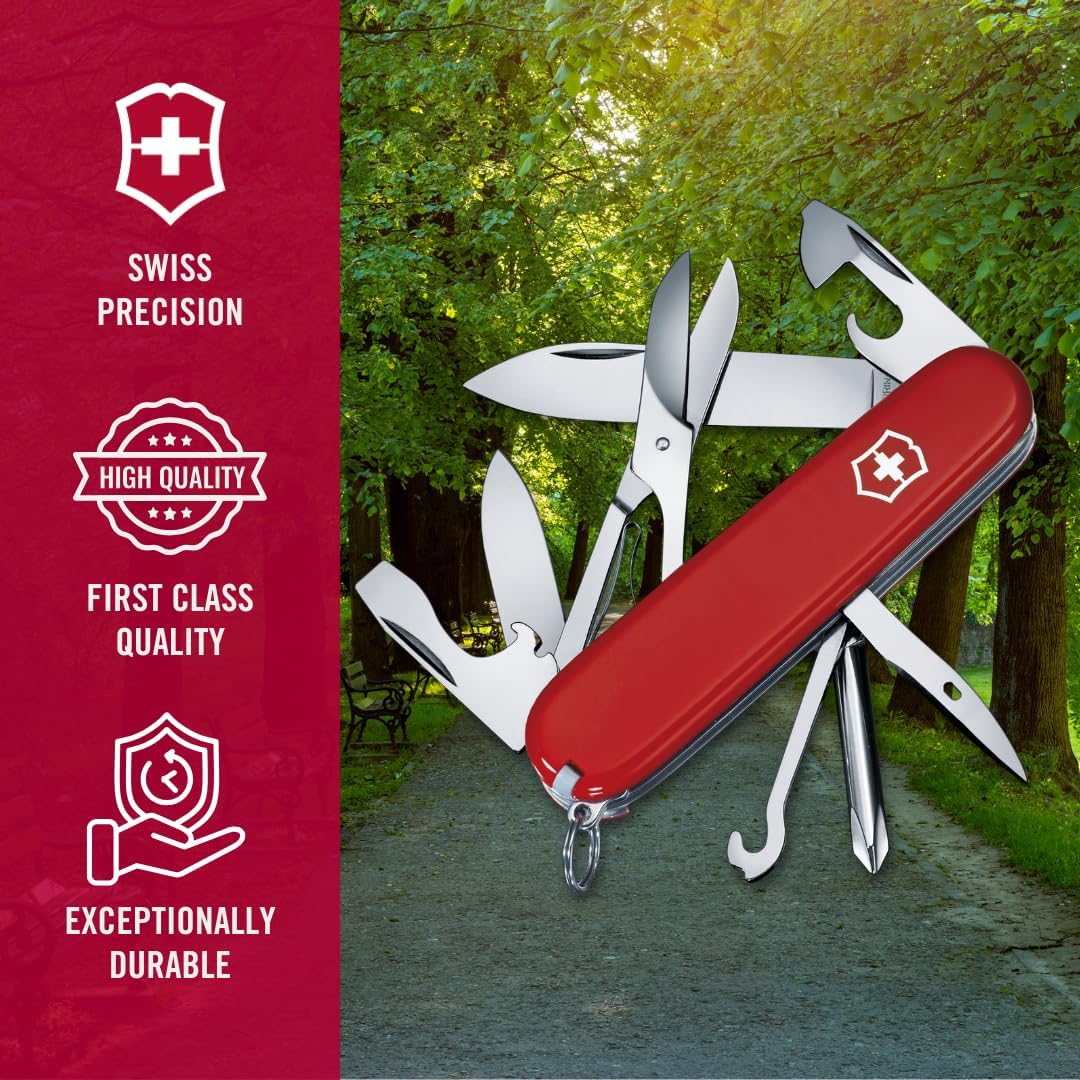 Victorinox Super Tinker Swiss Army Knife, 14 Function Swiss Made Pocket Knife with Large Blade, 2 Screwdrivers and Multipurpose Hook - Red