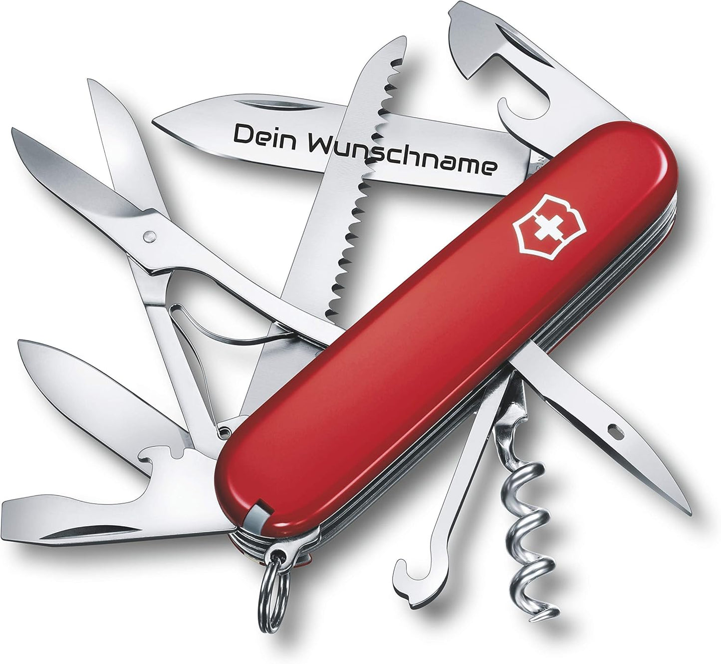 Victorinox Huntsman Swiss Army Knife, 15 Functions, Swiss Made Pocket Knife with Large Blade, Screwdriver, Scissors and Wood Saw - Red
