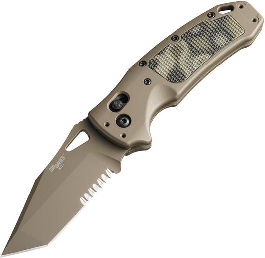 Sig K-320 AXG Button Lock Tan Aluminum Folding S30V Stainless Pocket Knife 36368